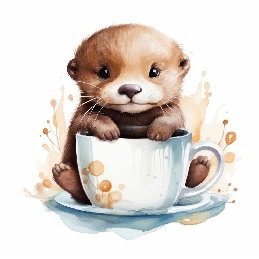 Watercolor otter pop teacup animal cartoon mammal.