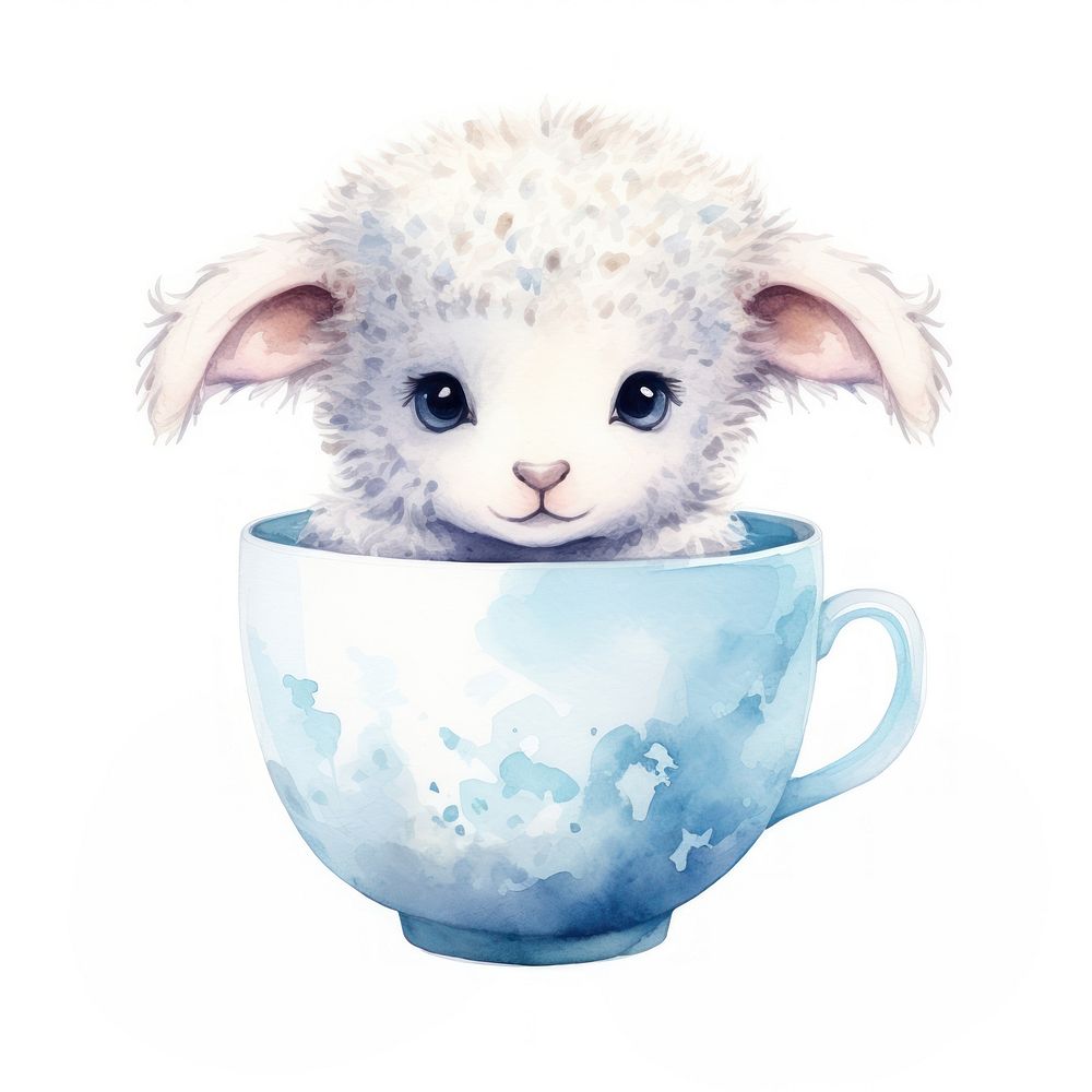Watercolor lamb pop teacup cartoon mammal coffee.