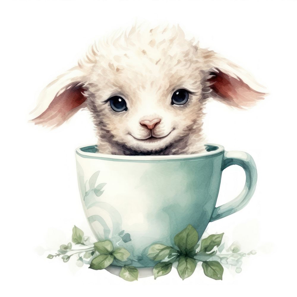 Watercolor lamb pop teacup animal cartoon mammal.