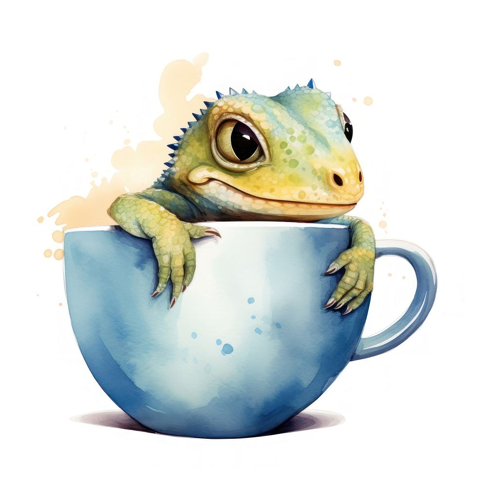Watercolor lizard pop teacup animal amphibian reptile.