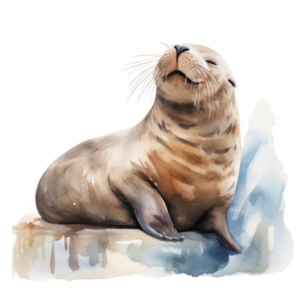 Watercolor seal sleeping animal cartoon mammal.