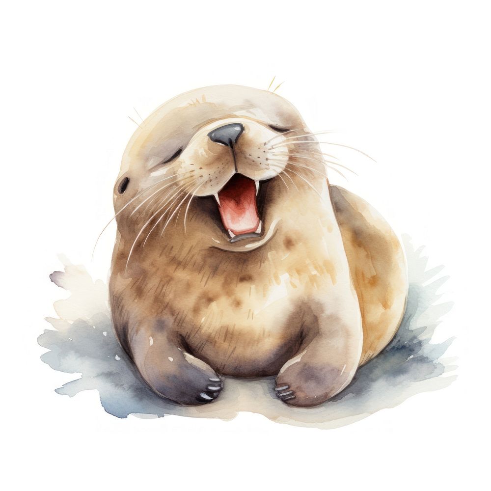 Watercolor seal sleeping animal cartoon mammal.