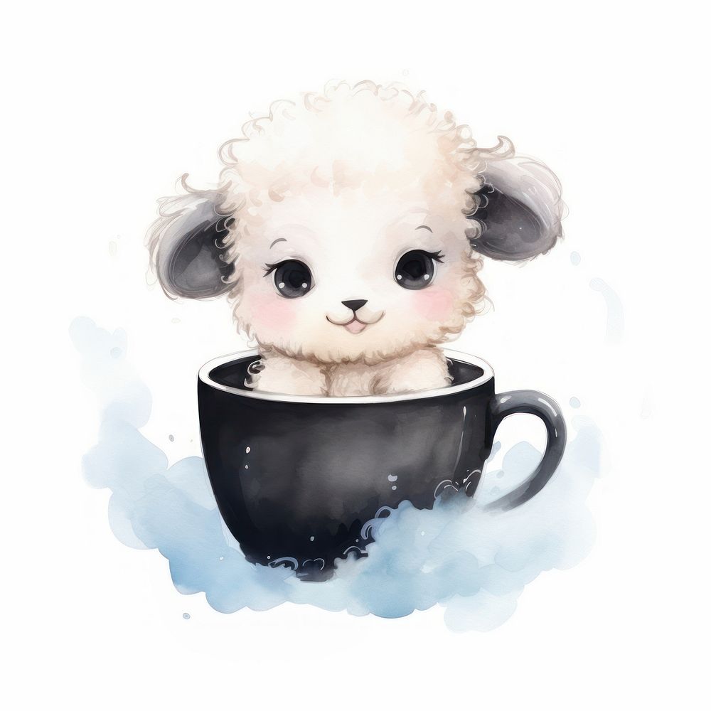 Watercolor sheep pop teacup cartoon animal coffee.