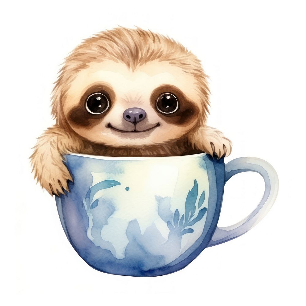 Watercolor sloth pop teacup animal cartoon mammal.