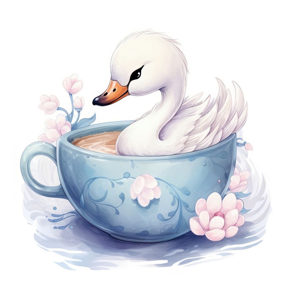 Watercolor swan pop teacup cartoon animal bird.
