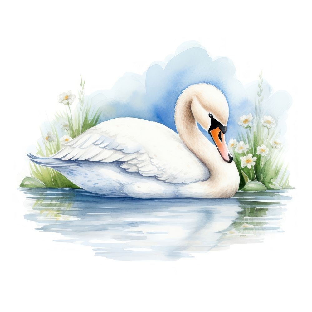Watercolor swan sleeping animal cartoon white.