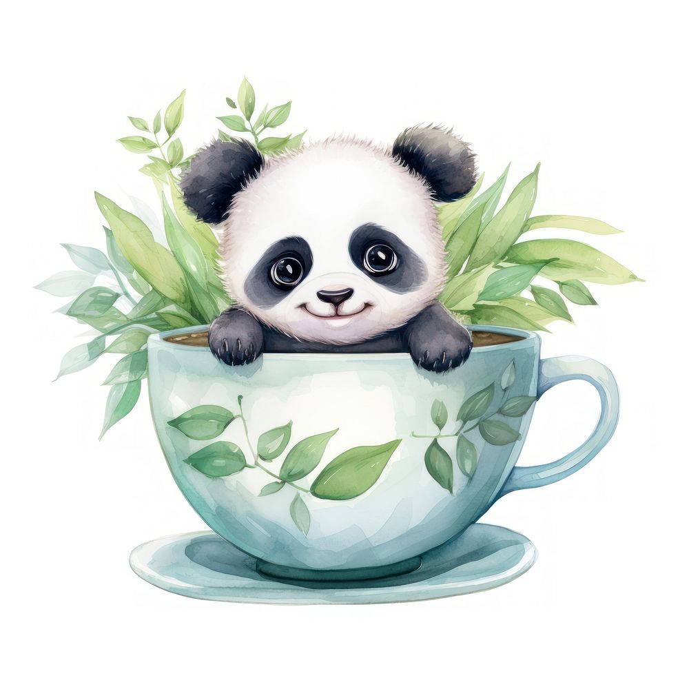 Watercolor panda pop teacup cartoon mammal animal.