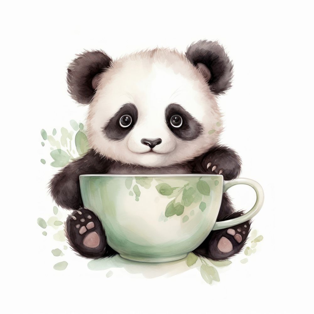 Watercolor panda pop teacup cartoon mammal animal.