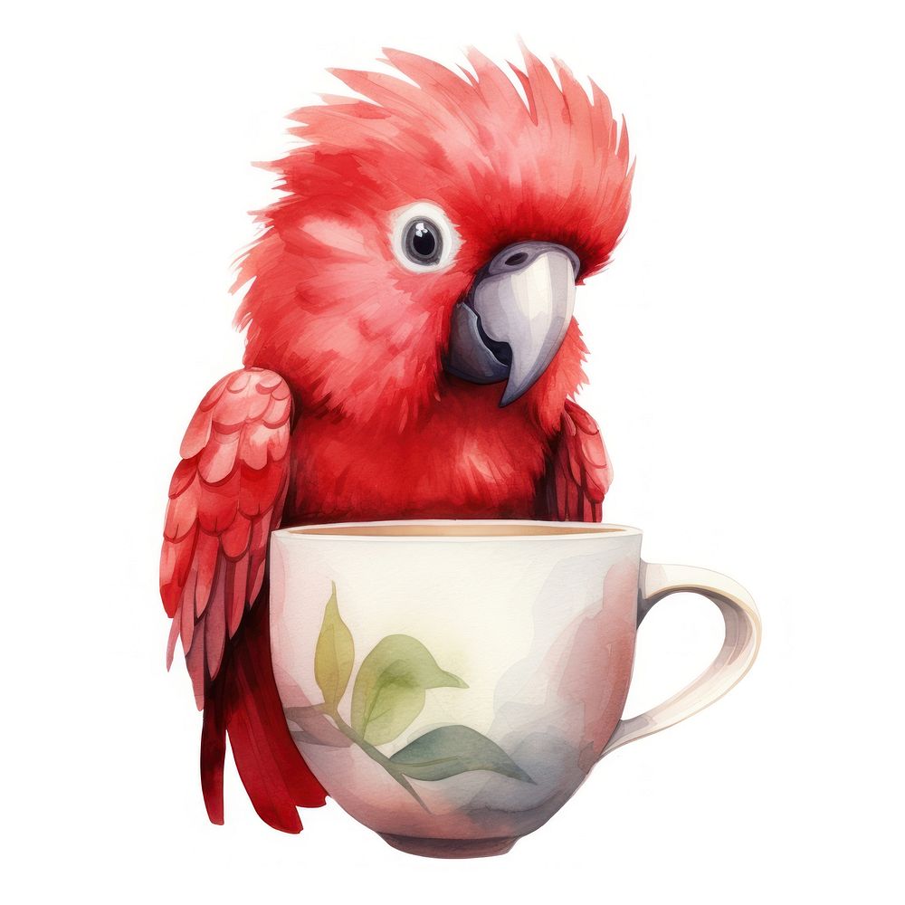 Watercolor parrot pop teacup animal cartoon bird.