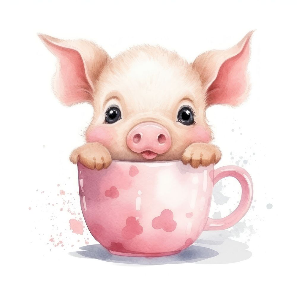 Watercolor pig pop teacup animal cartoon mammal.