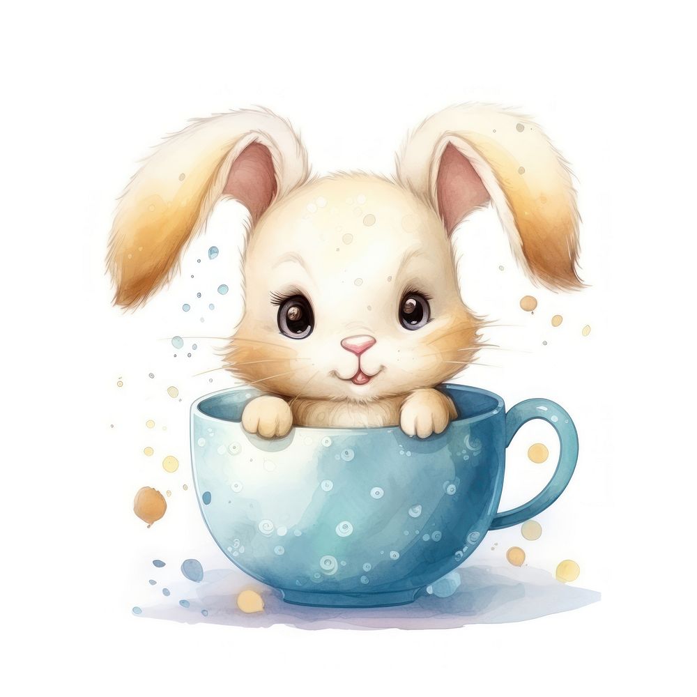 Watercolor rabbit pop teacup animal cartoon mammal.