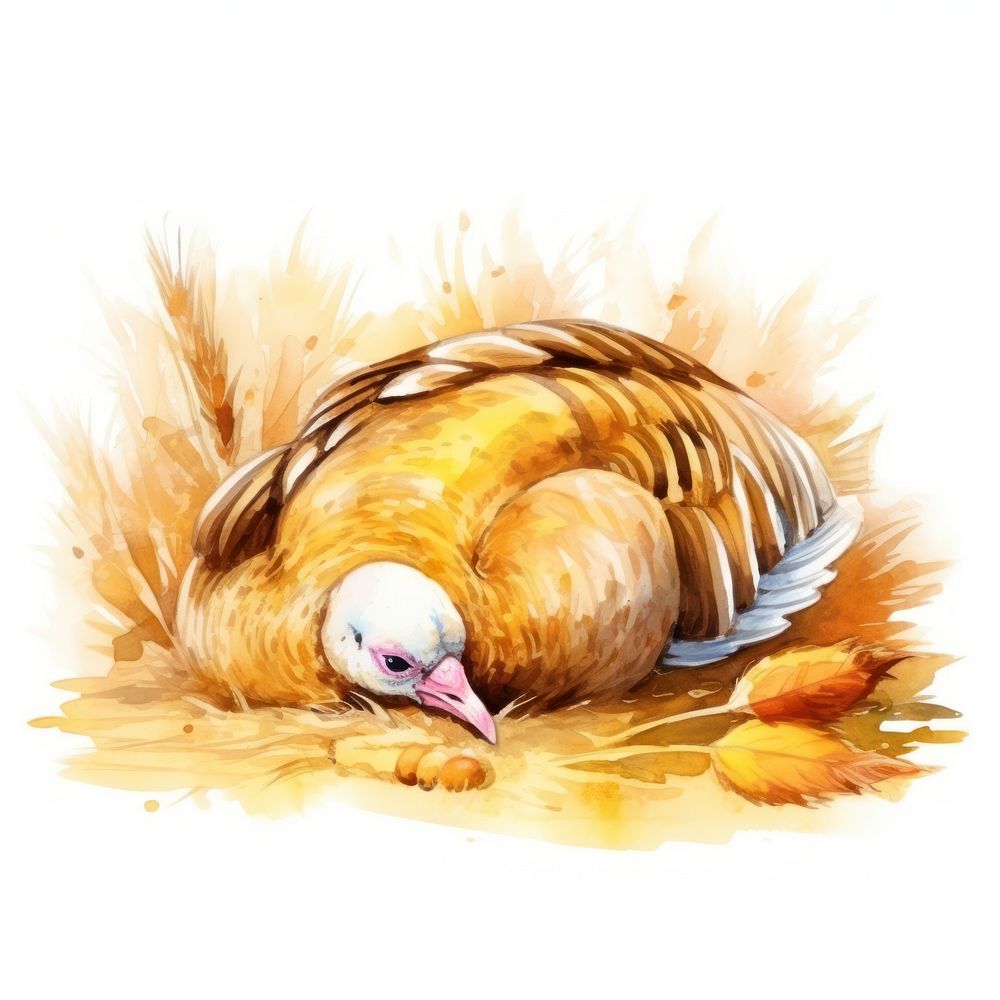 Watercolor turkey sleeping animal poultry cartoon.