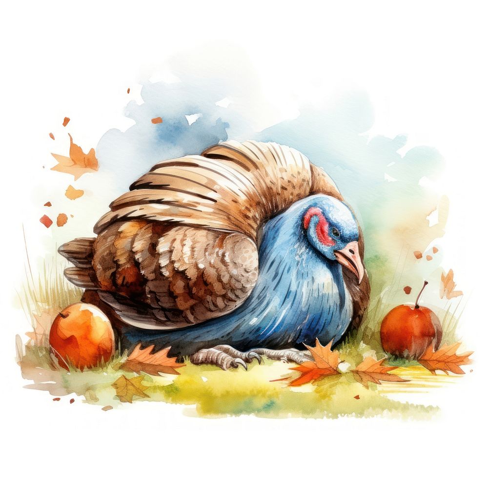 Watercolor turkey sleeping animal painting cartoon.