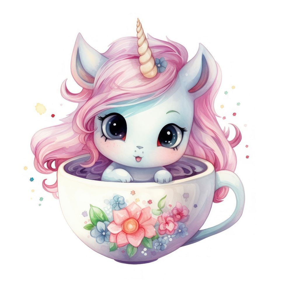 Watercolor unicorn pop teacup cartoon cute mug.