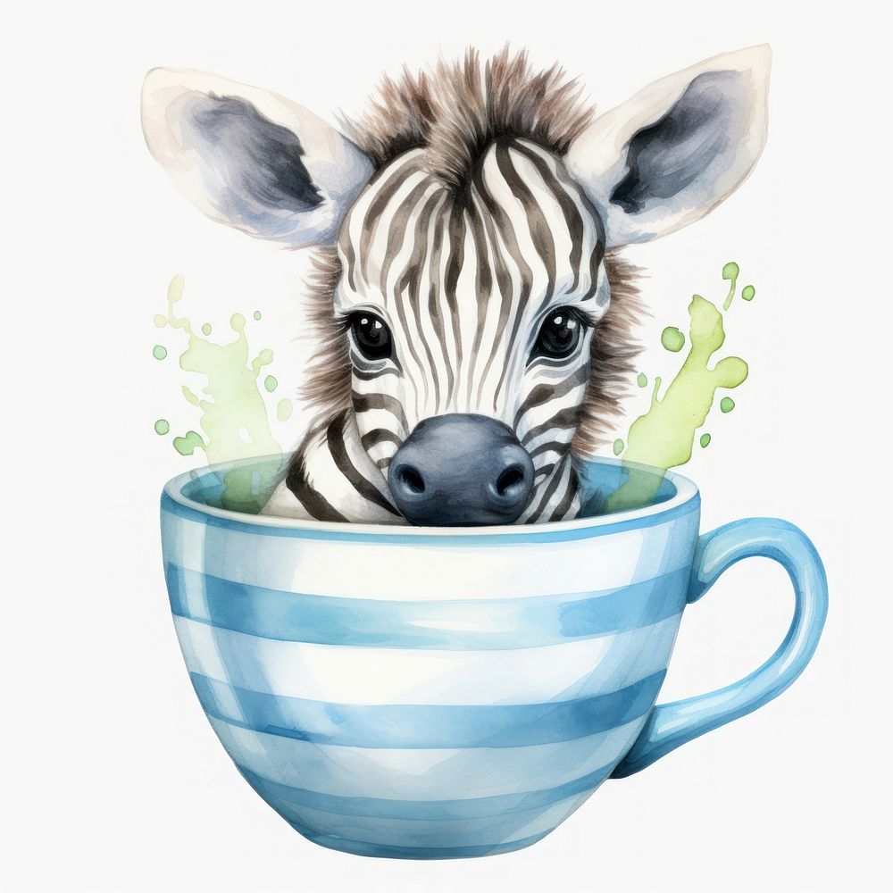 Watercolor zebra pop teacup animal cartoon mammal.