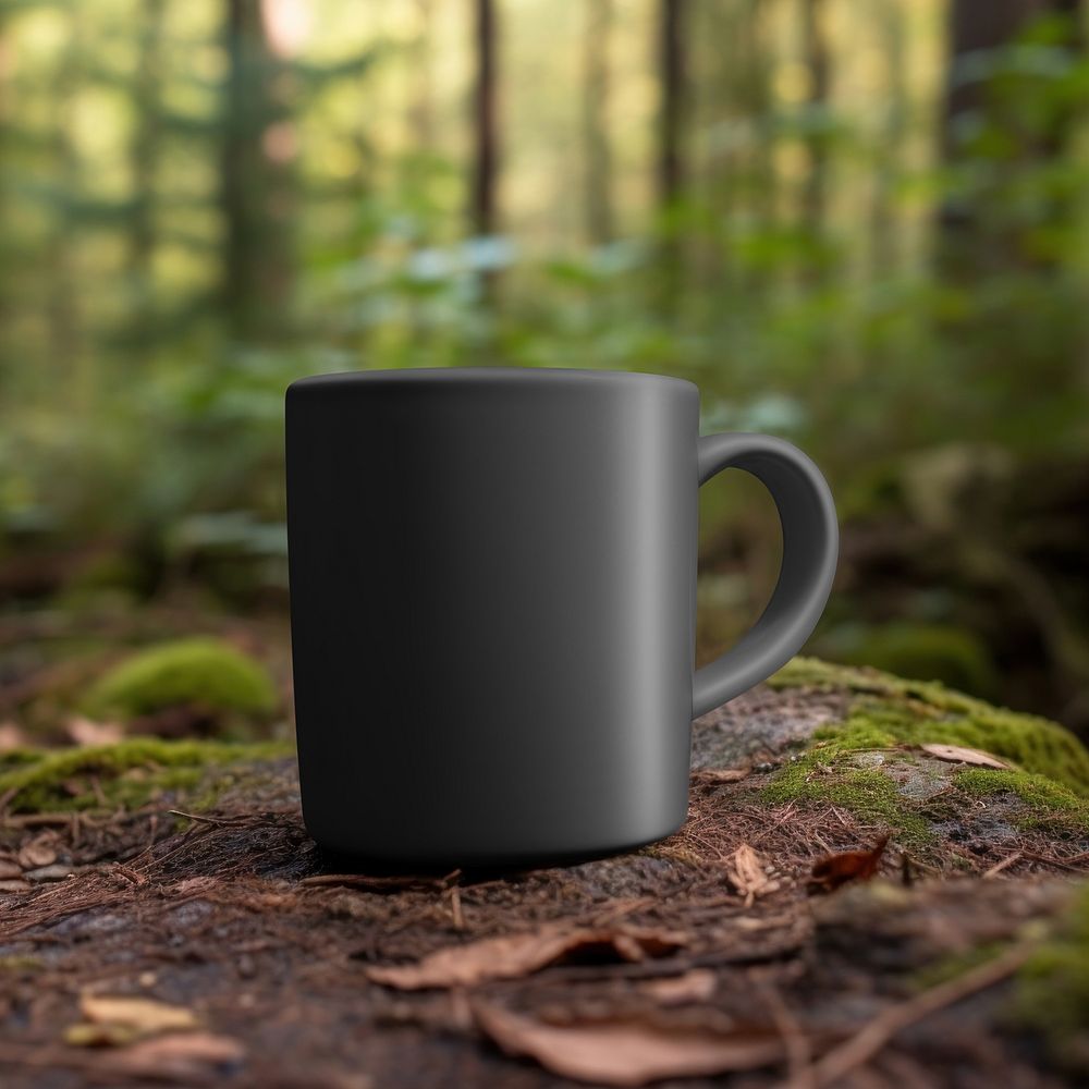 Black mug in a forest