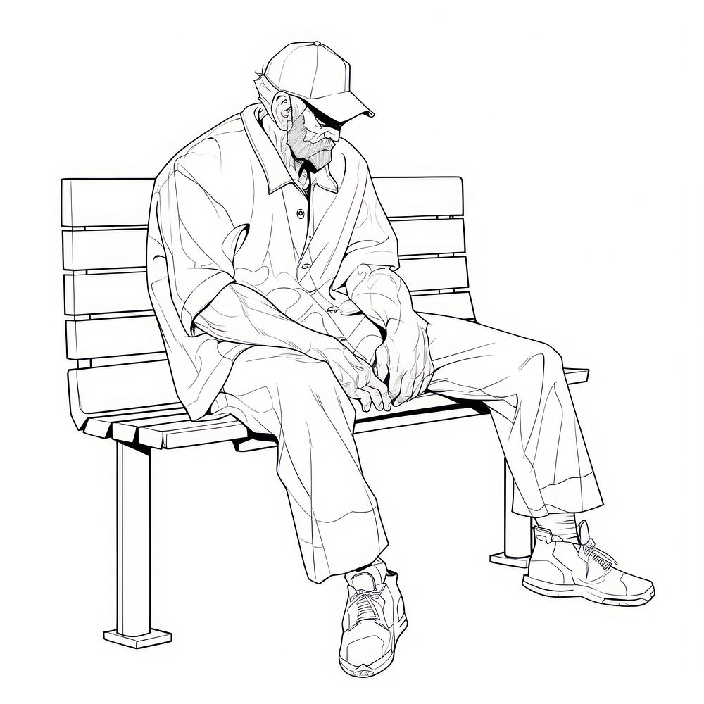 Old man sitting on bench sketch footwear drawing.