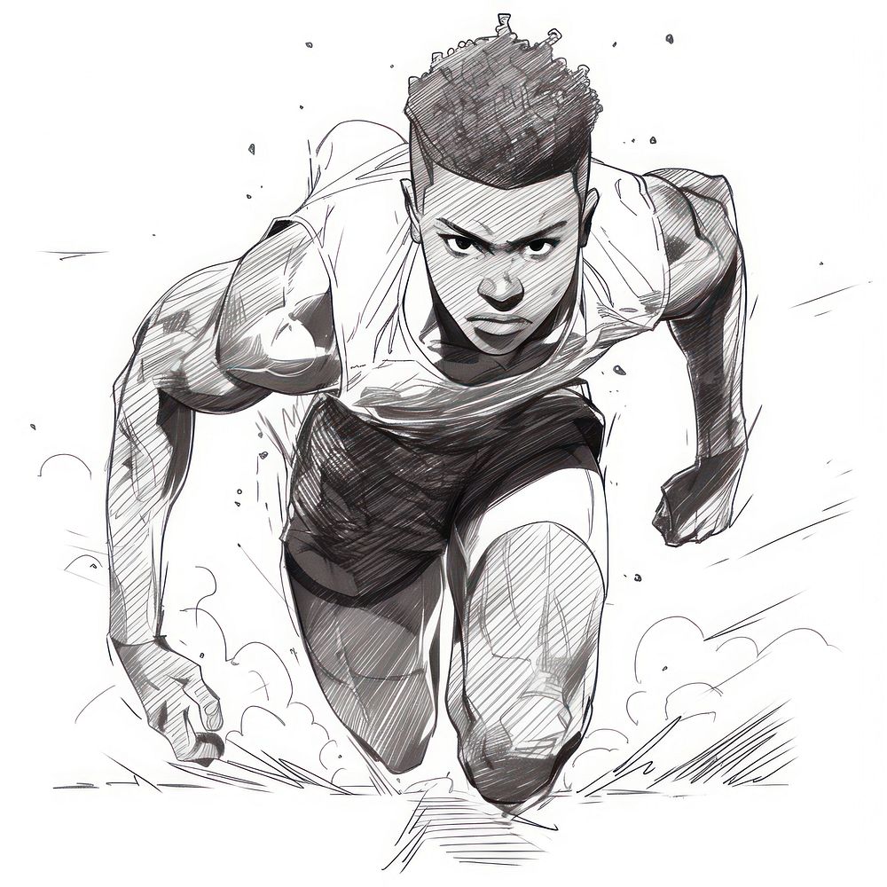 Sketch drawing cartoon athlete.