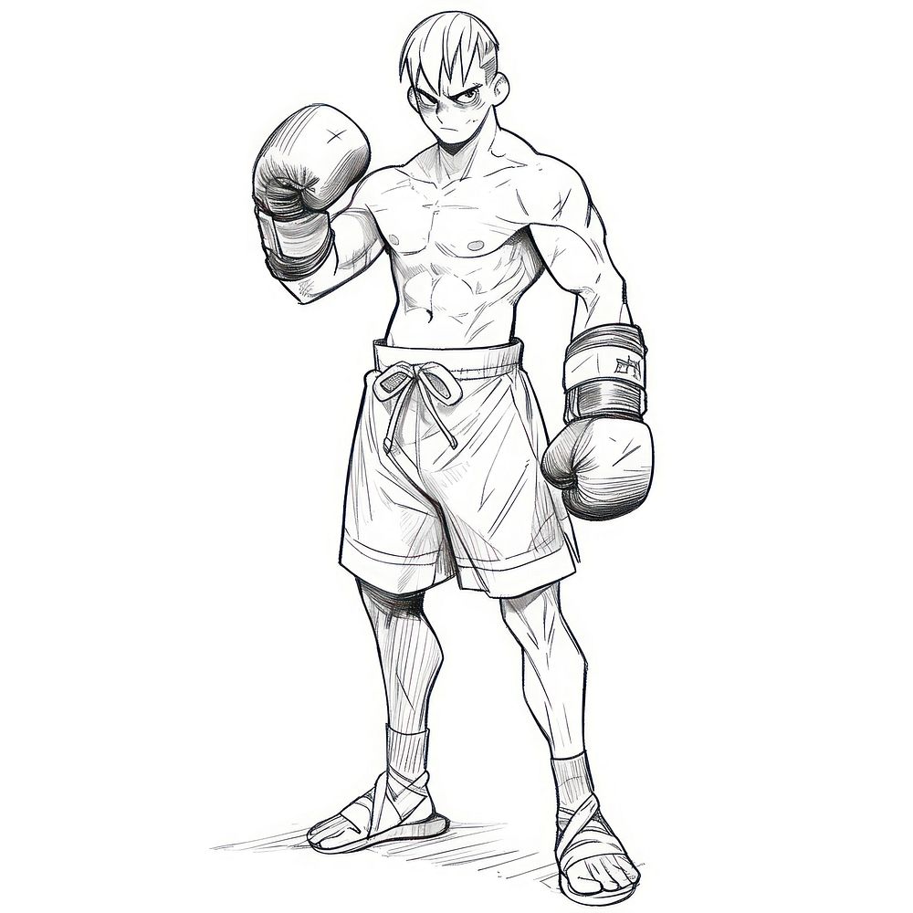 Boxer with boxer belt sketch drawing cartoon.