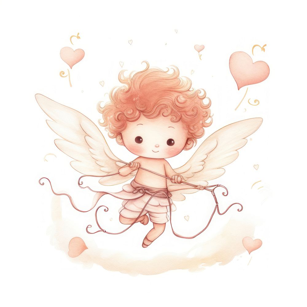 Cupid in the style of children book illustration angel toy representation.
