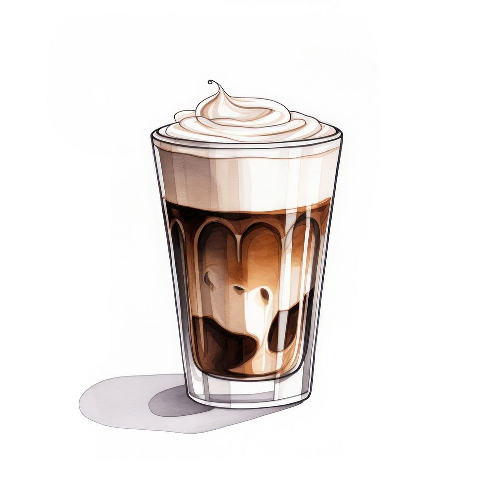 A cartoon-like drawing of a macchiato coffee drink latte.
