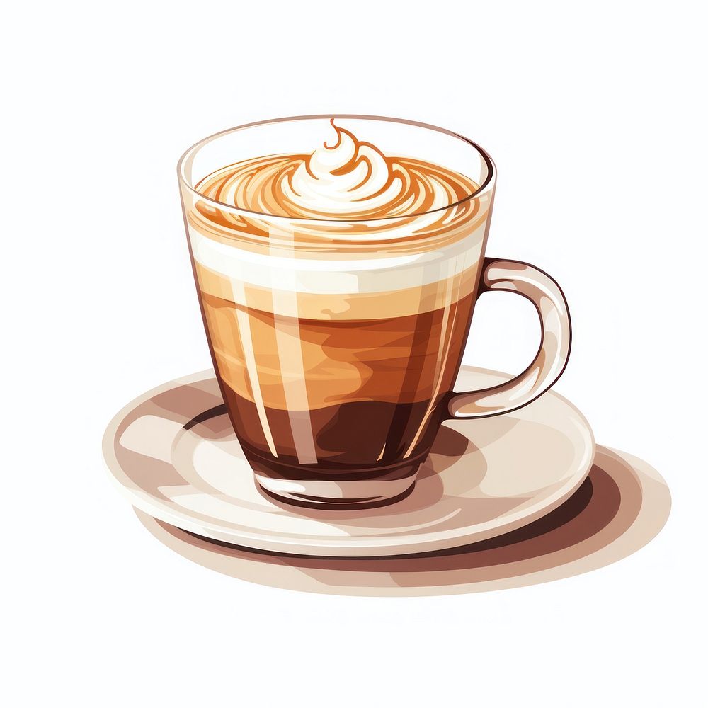 A cartoon-like drawing of a macchiato coffee latte drink.