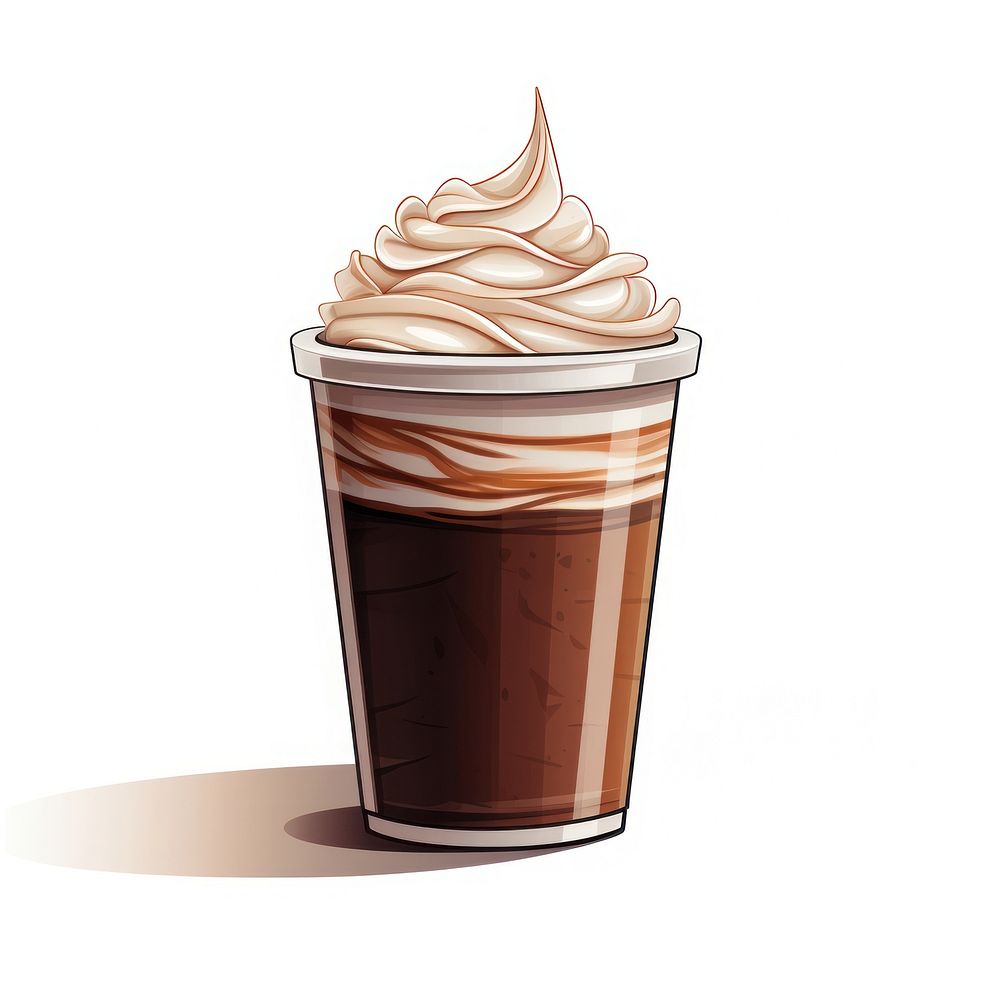 A cartoon-like drawing of a mocha dessert coffee drink.