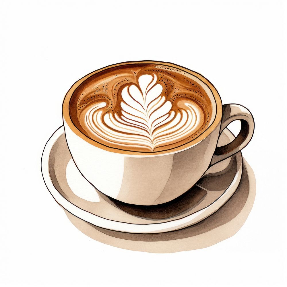 A cartoon-like drawing of a cappuccino coffee latte drink.