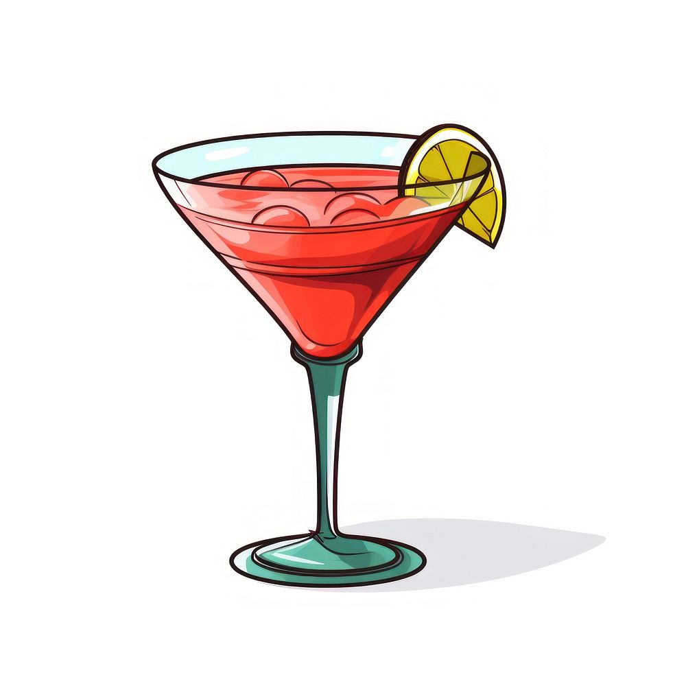 A cartoon-like drawing of a cocktail martini drink white background.