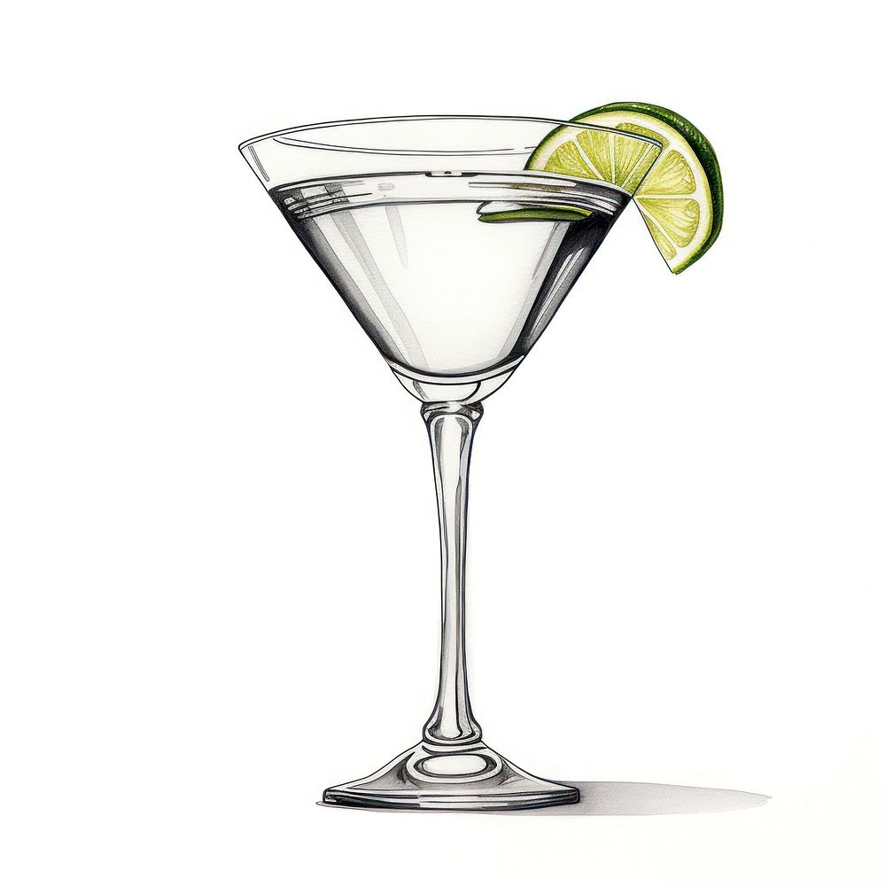 A cartoon-like drawing of a cocktail martini drink fruit.