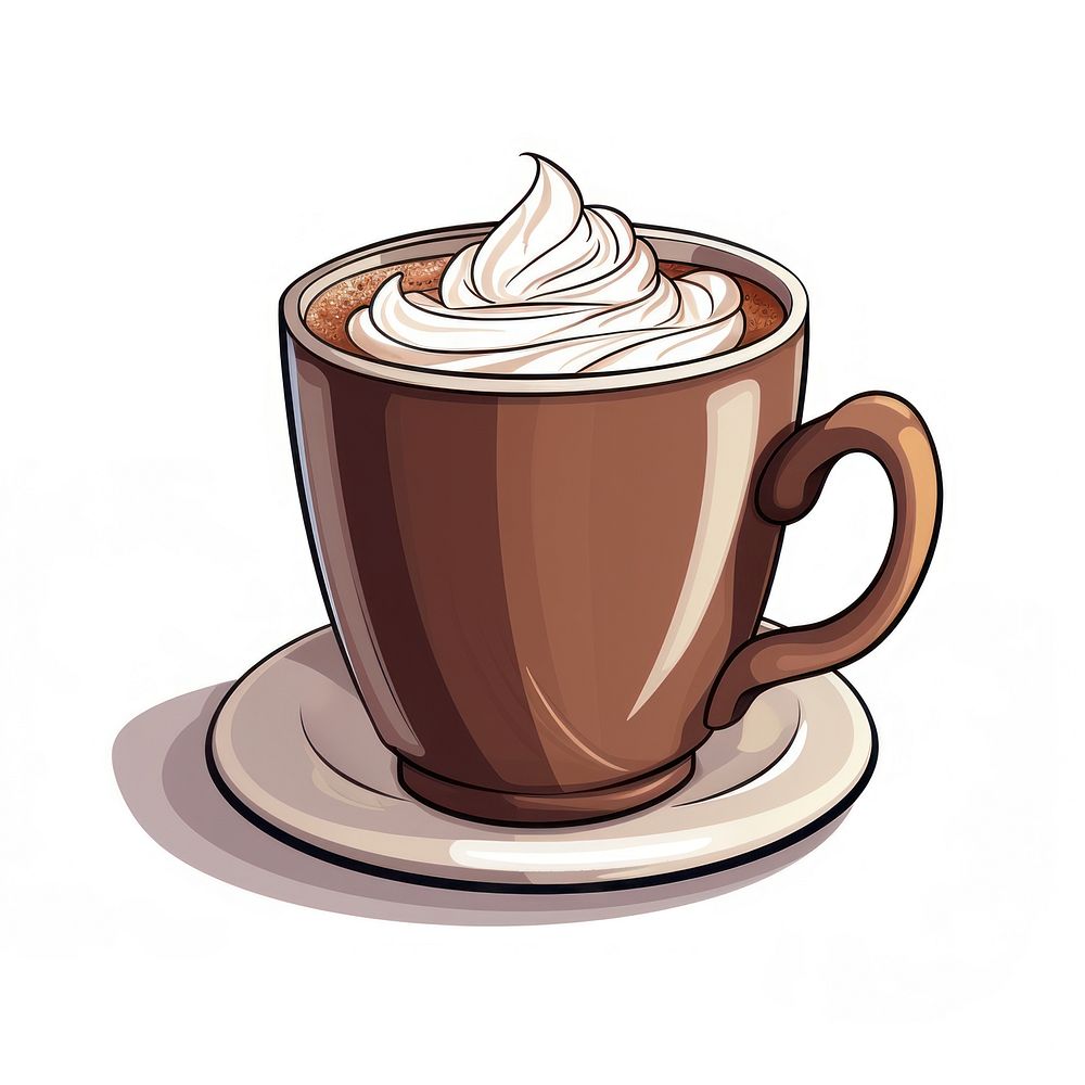 A cartoon-like drawing of a hot chocolate coffee drink cup.