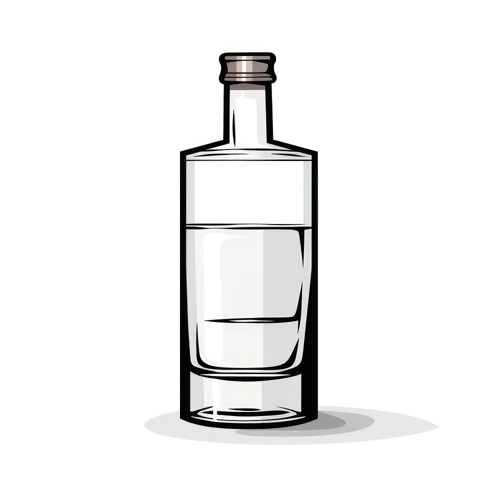A cartoon-like drawing of a vodka bottle glass drink.