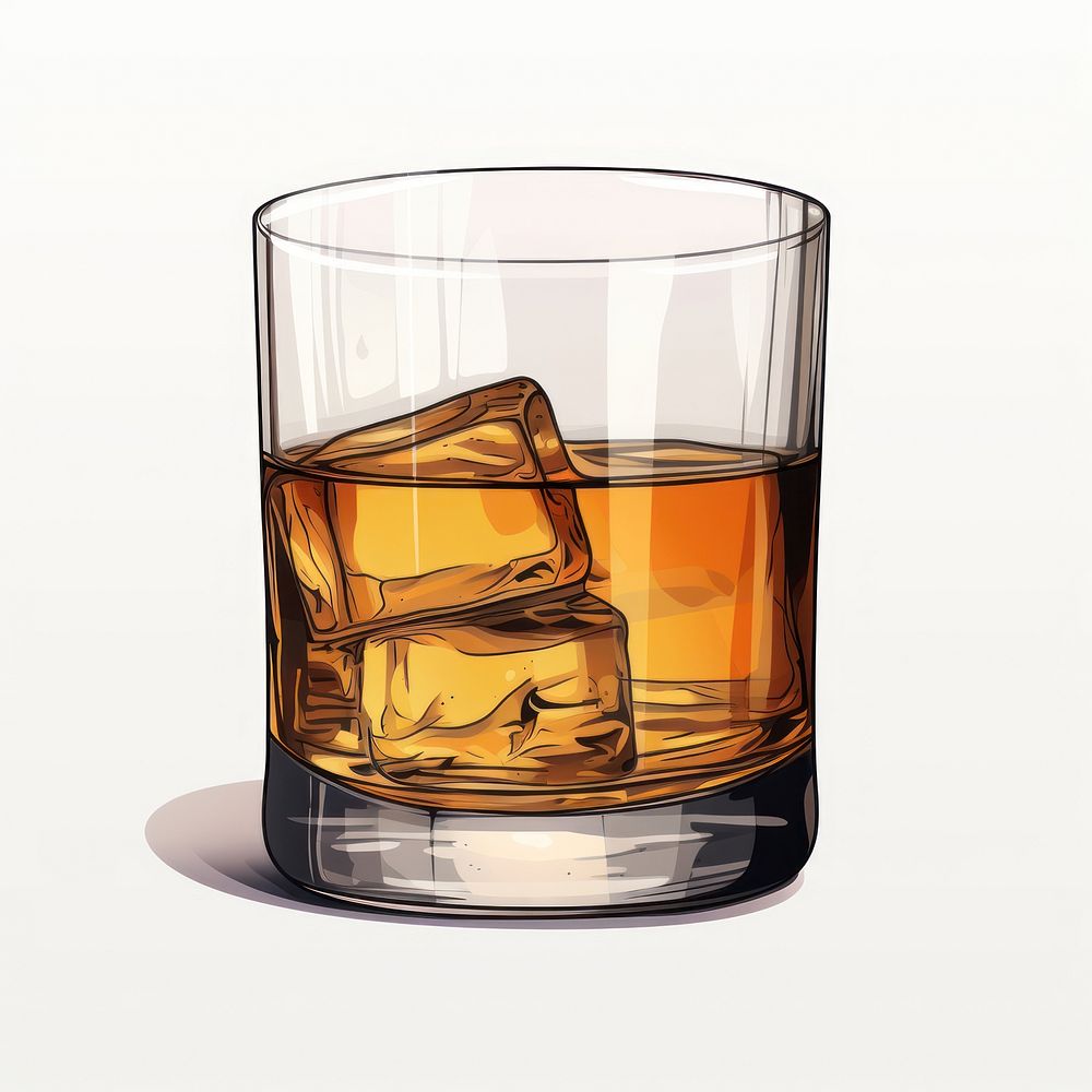 A cartoon-like drawing of a whiskey whisky drink glass.