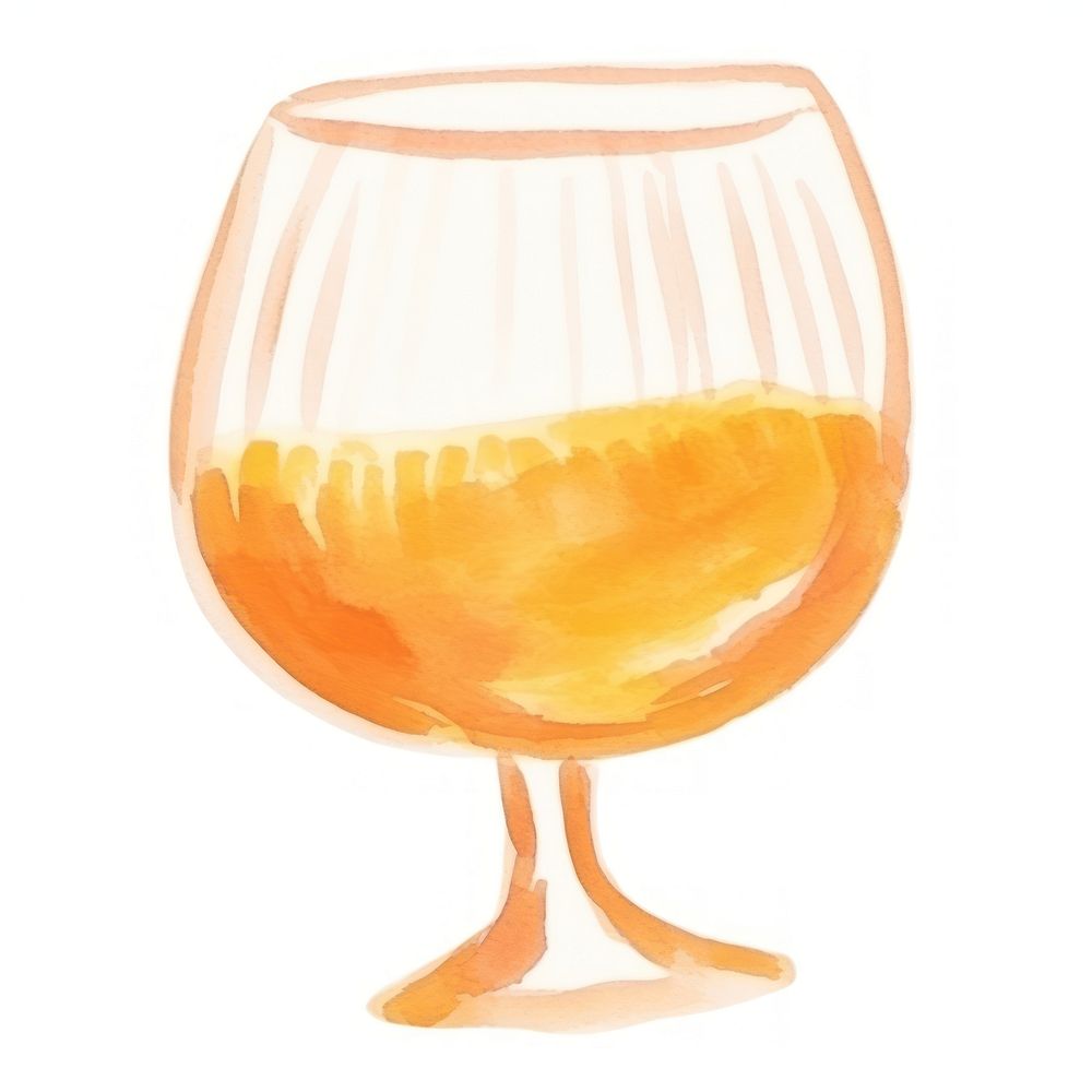 Hand drawn a brandy in kid illustration book style glass drink white background.