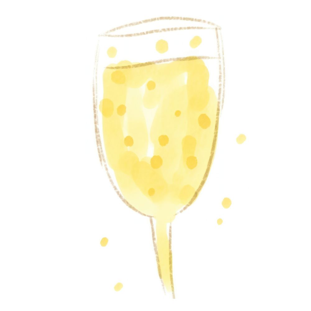 Hand drawn a champagne in kid illustration book style glass drink white background.