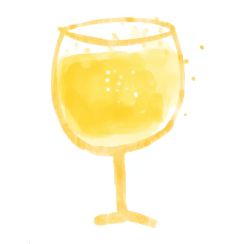 Hand drawn a cocktail in kid illustration book style drink glass white background.