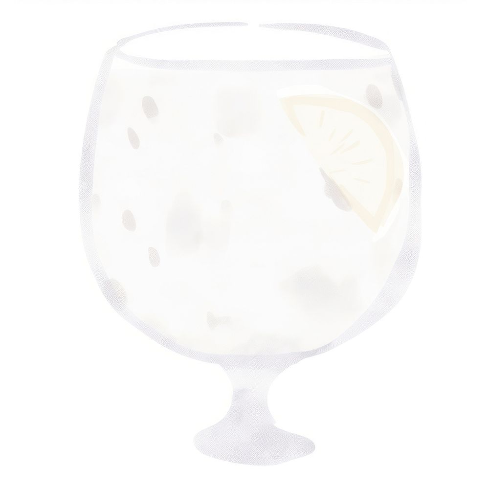 Hand drawn a gin in kid illustration book style drink glass white background.