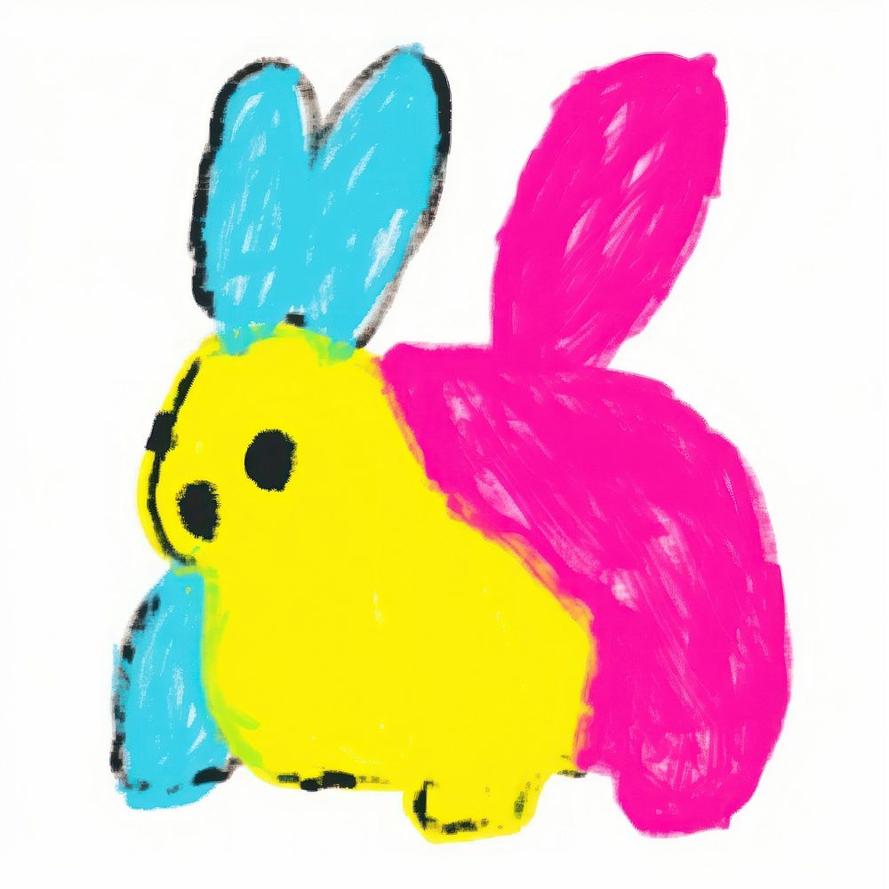Hand drawn bunny vibrant colors mammal white background representation.