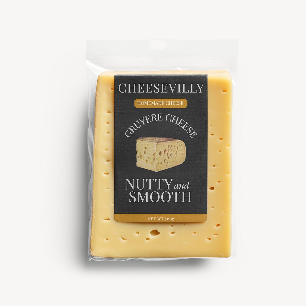 Gruyere Cheese packaging label mockup psd