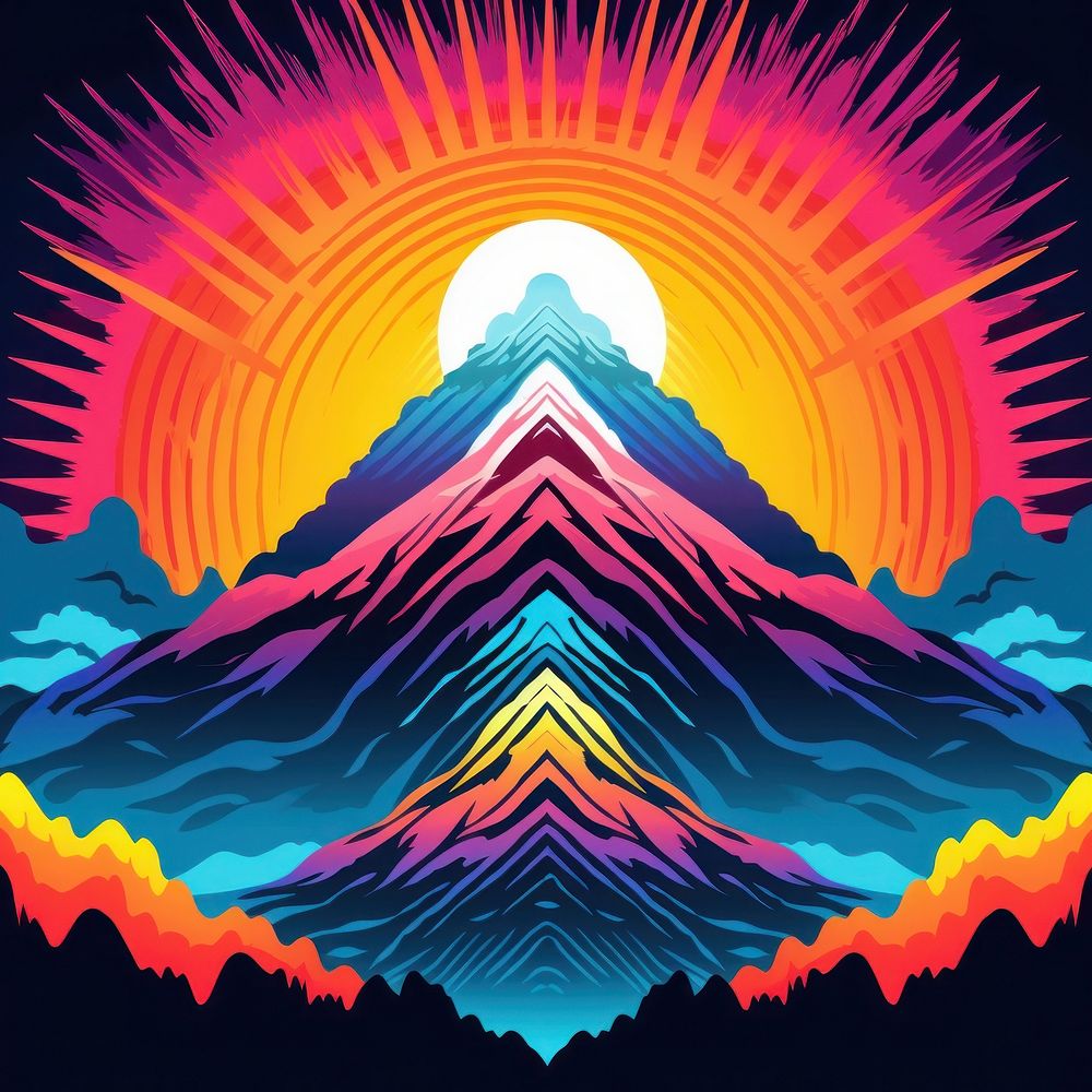 Abstract Graphic Element of mountain minimalistic symmetric psychedelic style backgrounds nature art.