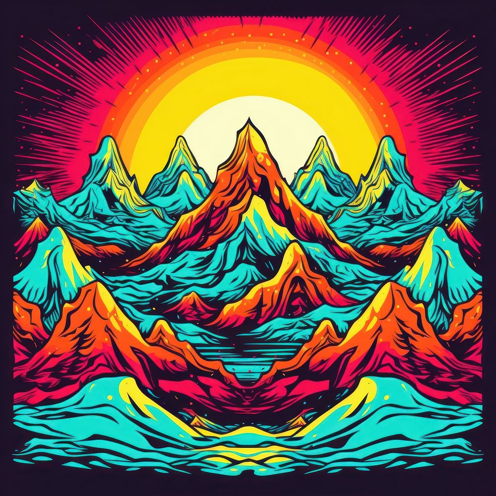 Abstract Graphic Element of mountain minimalistic symmetric psychedelic style art painting nature.