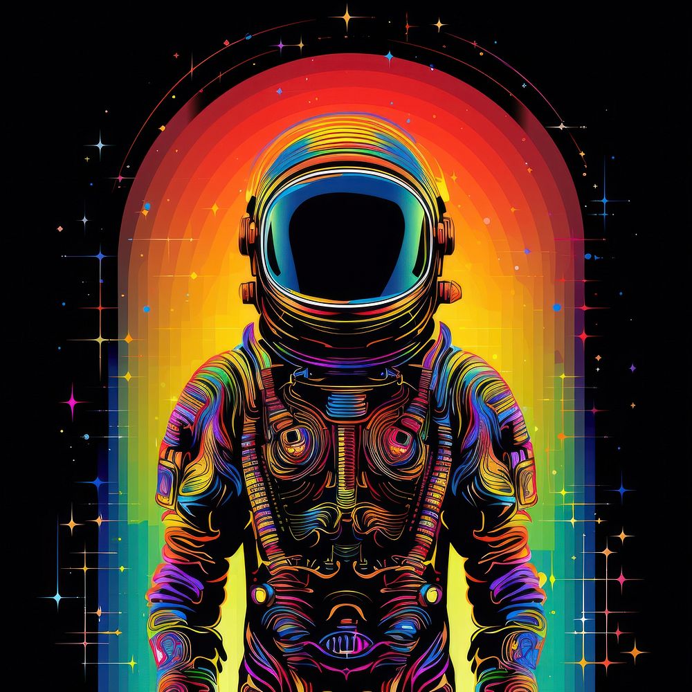 Abstract Graphic Element of astronaut minimalistic symmetric psychedelic style graphics art vibrant color.