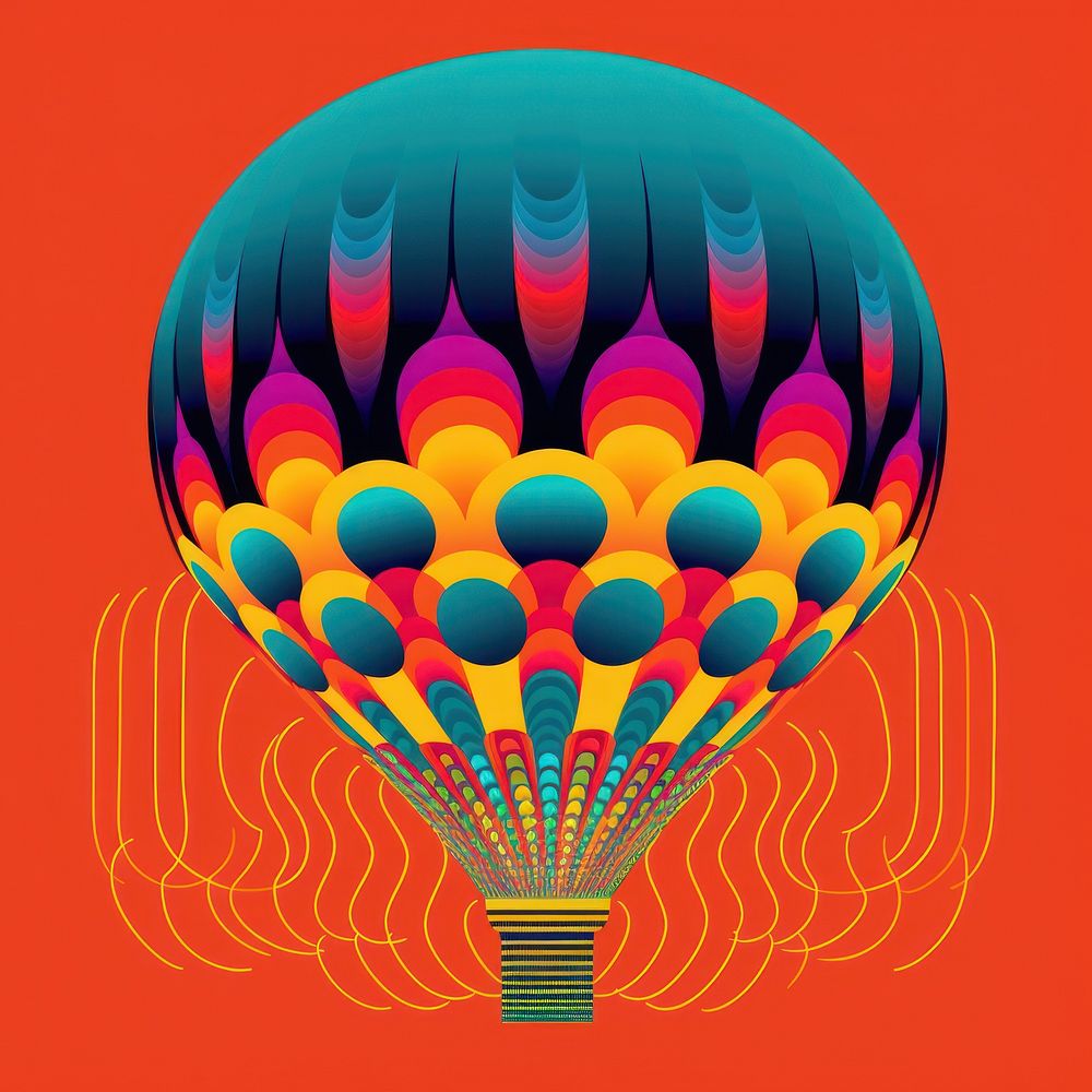 Abstract Graphic Element of balloon minimalistic symmetric psychedelic style aircraft transportation vibrant color.