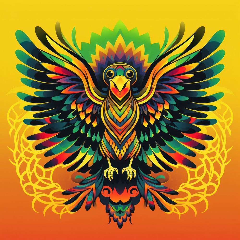 Abstract Graphic Element of bird minimalistic symmetric psychedelic style art pattern vibrant color.
