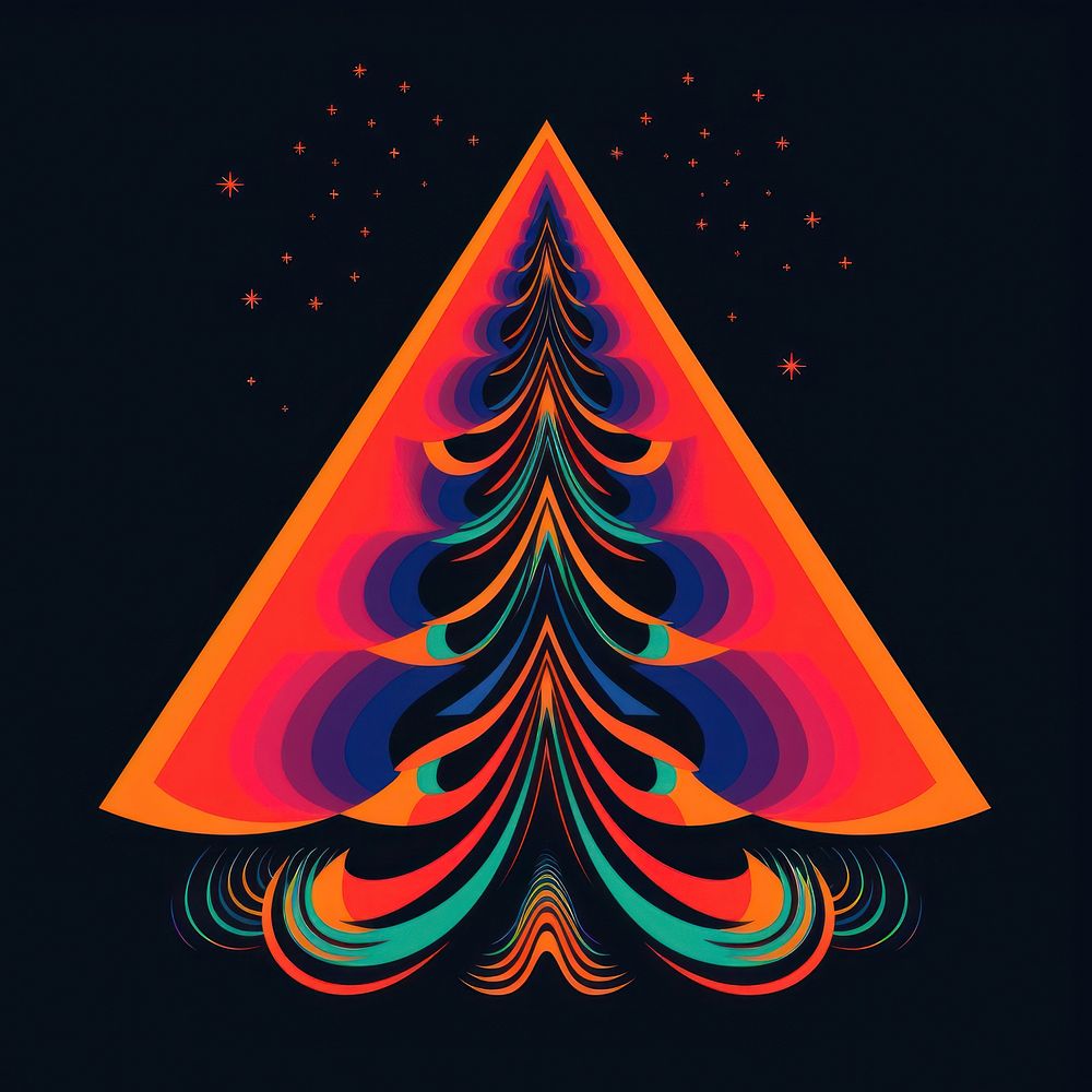Abstract Graphic Element of christmas tree minimalistic symmetric psychedelic style graphics pattern night.