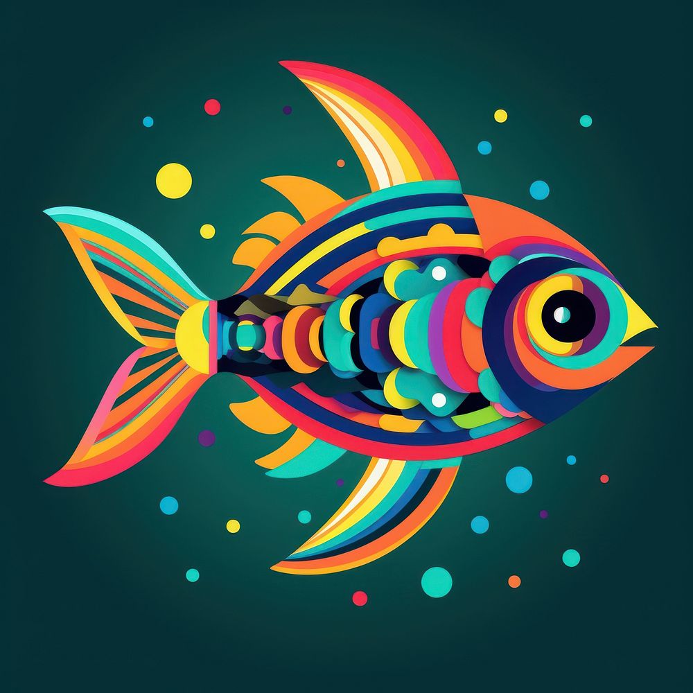 Abstract Graphic Element of fish minimalistic symmetric psychedelic style graphics animal art.