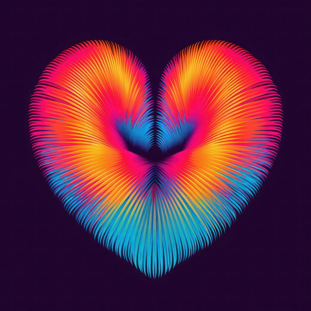 Abstract Graphic Element of heart minimalistic symmetric psychedelic style pattern purple vibrant color.
