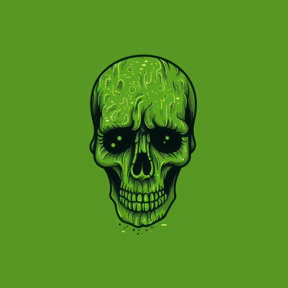 Abstract Graphic Element of skull minimalistic symmetric psychedelic style green photography creativity.