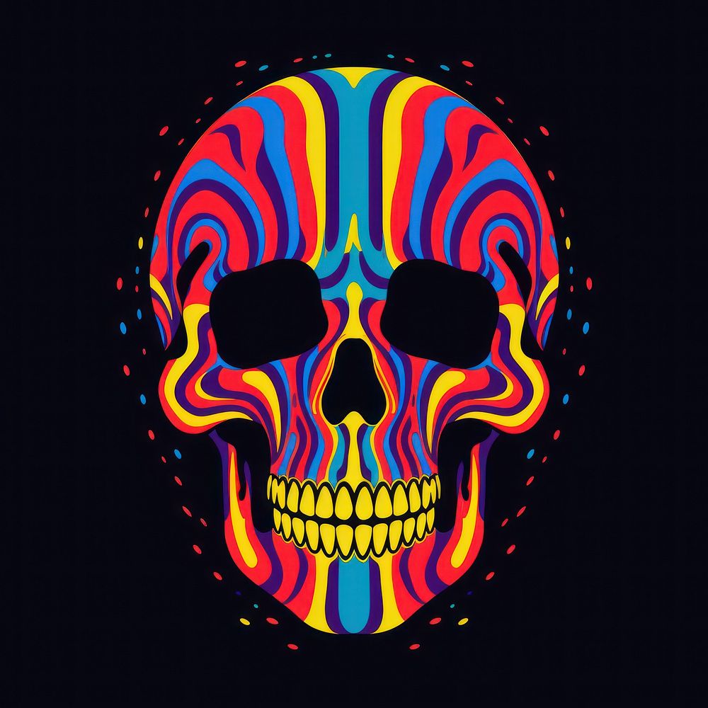 Abstract Graphic Element of skull minimalistic symmetric psychedelic style art vibrant color creativity.