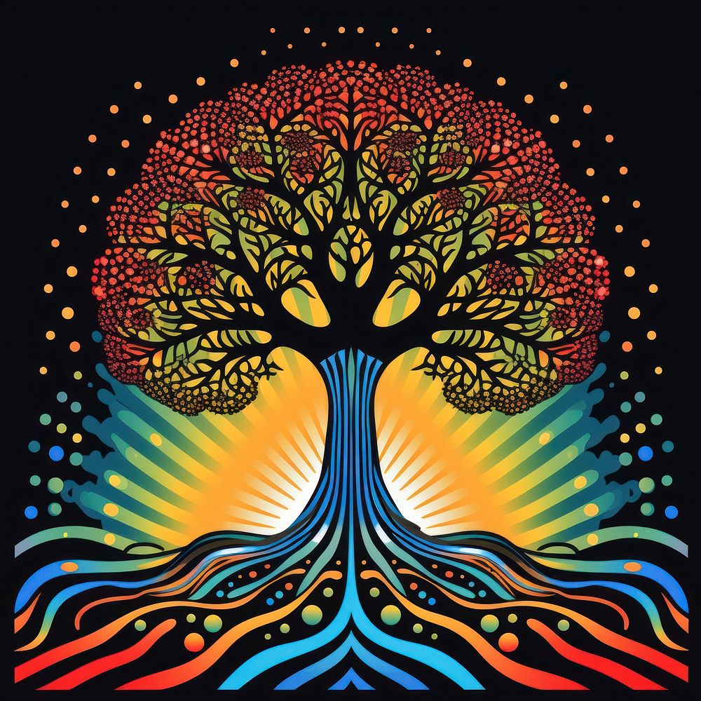 Abstract Graphic Element of tree minimalistic symmetric psychedelic style backgrounds pattern art.